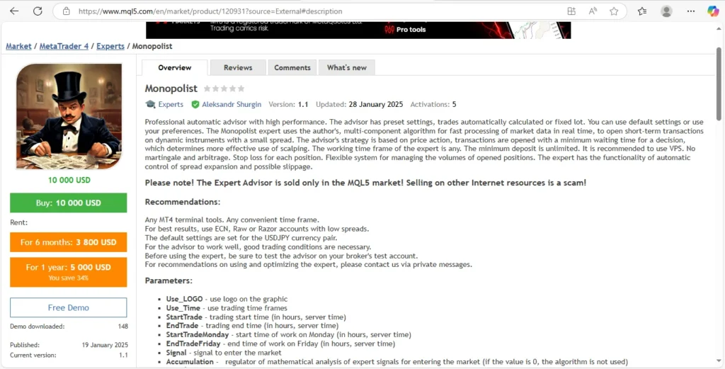 Monopolist EA MT4 DOWNLOAD + Setfiles