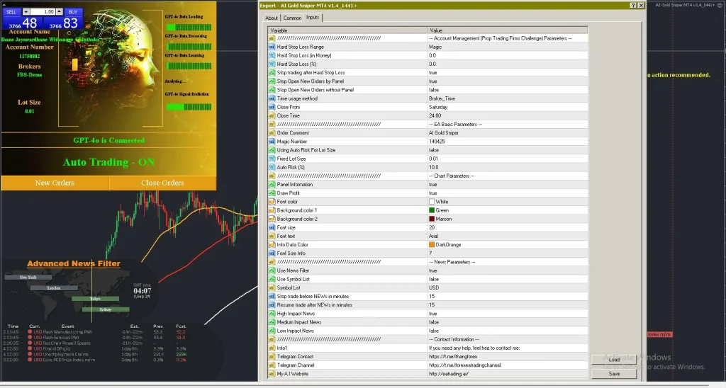 AI Gold Sniper EA V1.4 MT4 Settings