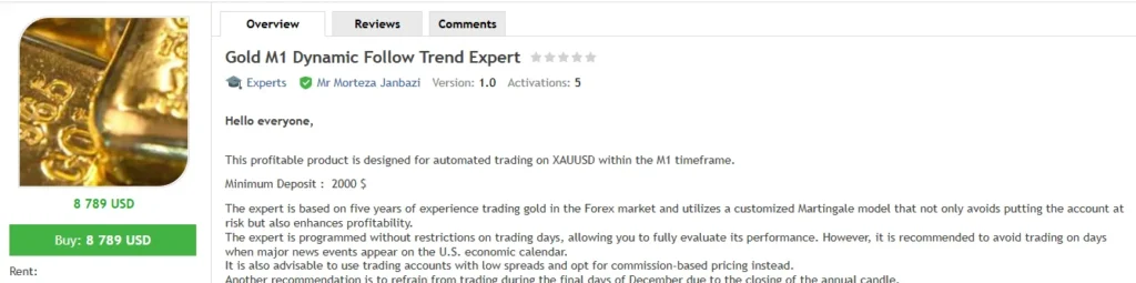 Gold M1 Dynamic Follow Trend Expert MT4