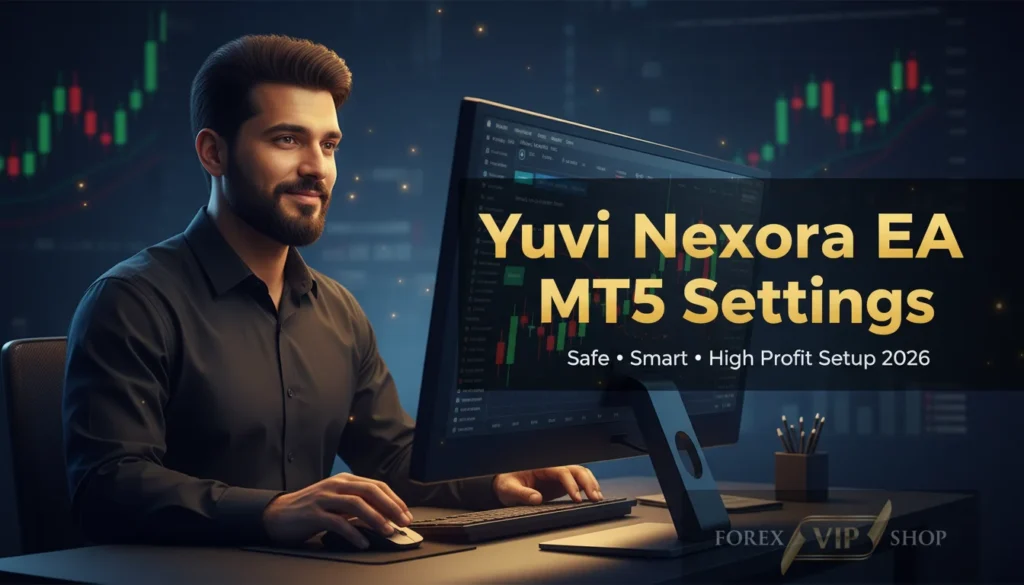 Professional trader using Yuvi Nexora EA MT5 for gold trading with best settings for profit, safety, and low risk automation