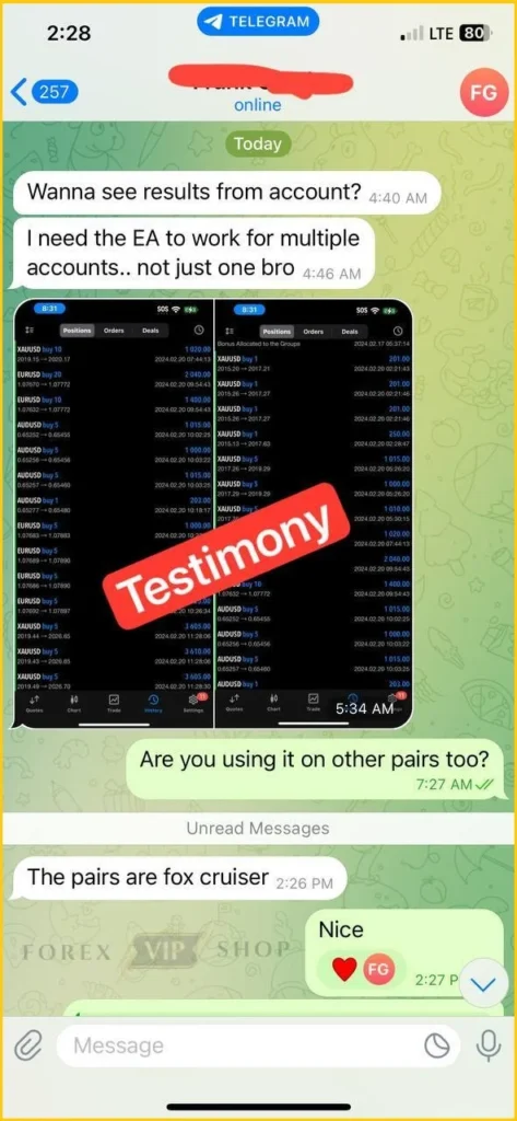 FX Cruiser EA trading bot, with trading history
